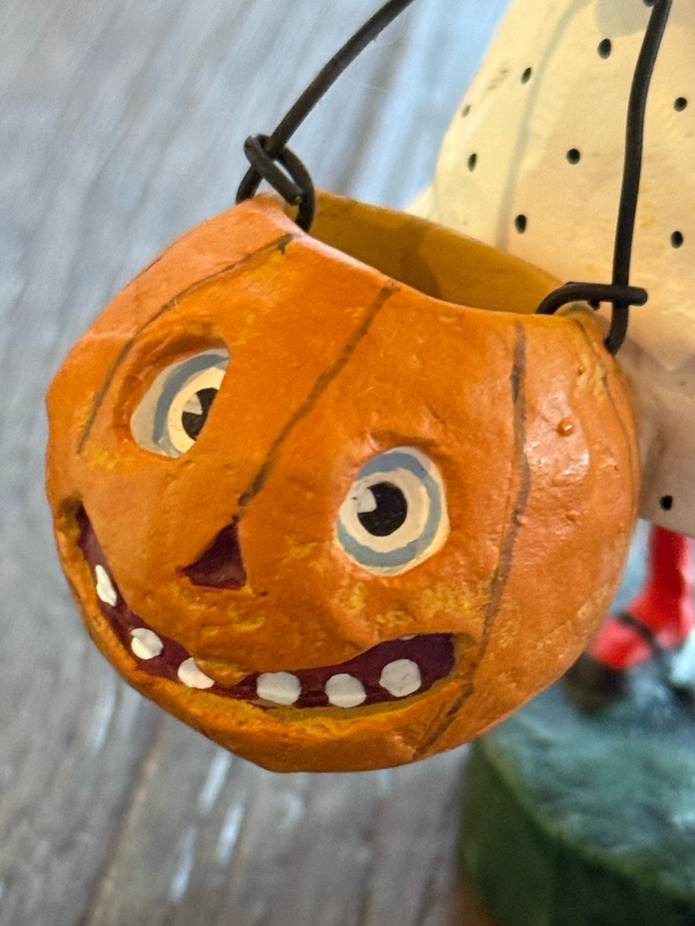 Lori Mitchell White Polka Dot Ghost Dottie Child Figurine with Pumpkin Lantern - Picture 5 of 6
